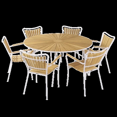 Mandalay Marguerit havesæt ø140 cm - bord med 6 stole - hvid
